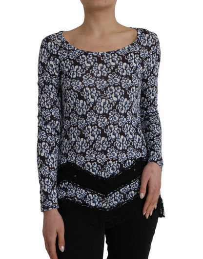 Нижня білизняна блуза Just Cavalli Blue з квітковим мереживом і довгими рукавами
