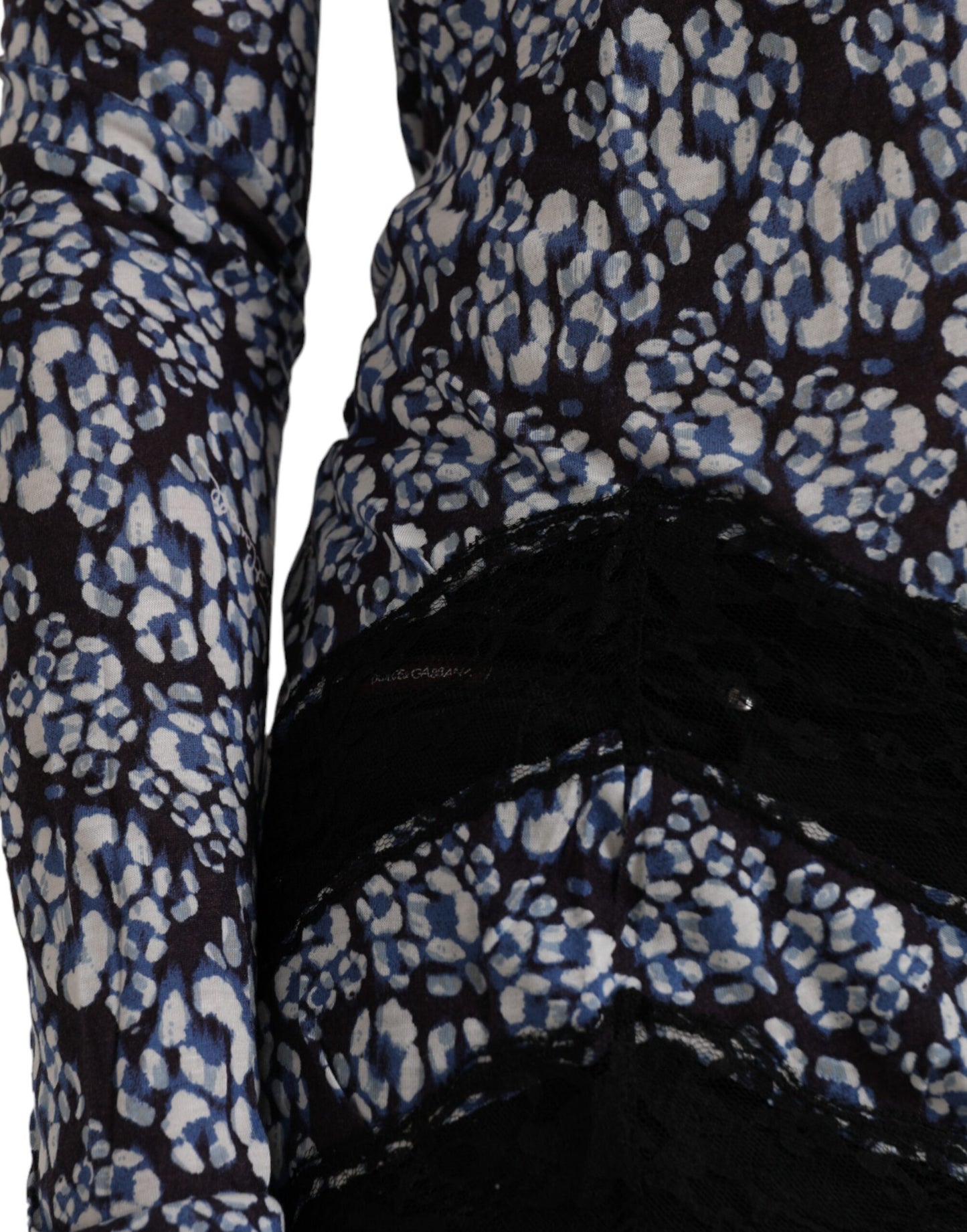 Нижня білизняна блуза Just Cavalli Blue з квітковим мереживом і довгими рукавами