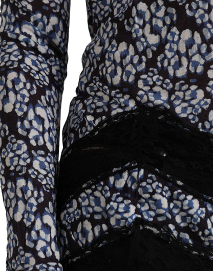 Нижня білизняна блуза Just Cavalli Blue з квітковим мереживом і довгими рукавами