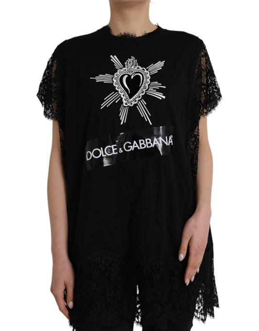 Бавовняна мереживна футболка Dolce &amp; Gabbana Black Sacred Heart