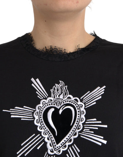 Бавовняна мереживна футболка Dolce &amp; Gabbana Black Sacred Heart