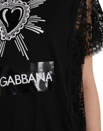 Бавовняна мереживна футболка Dolce &amp; Gabbana Black Sacred Heart
