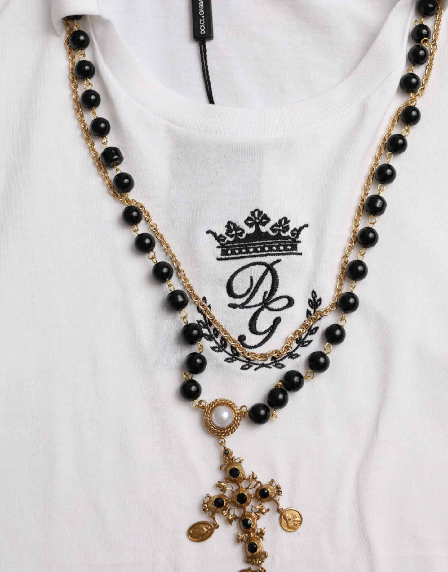 Футболка Dolce &amp; Gabbana з білим бавовняним намистом і короткими рукавами