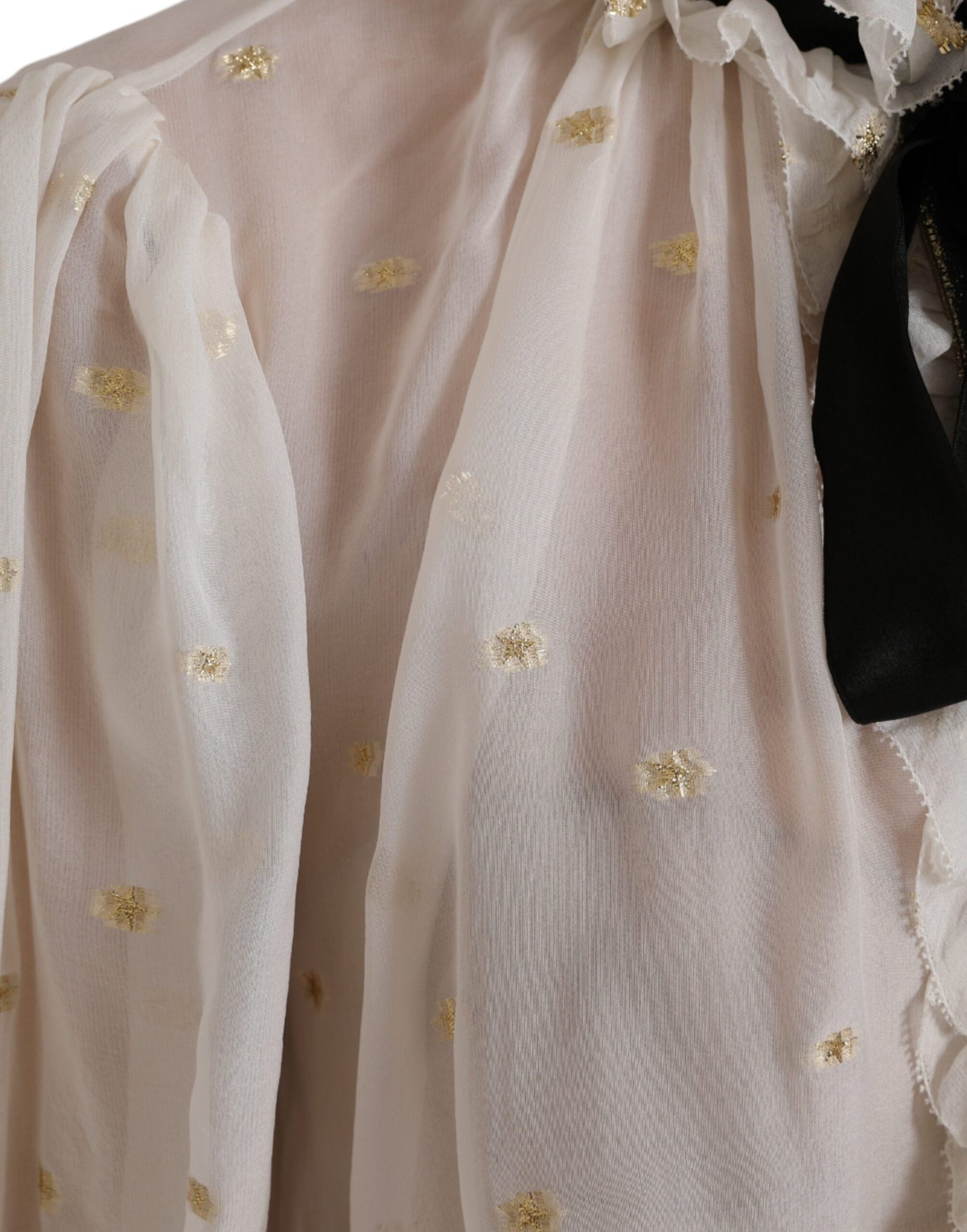 Dolce &amp; Gabbana Off White Silk Blend Ascot Collar Top Blouse Top