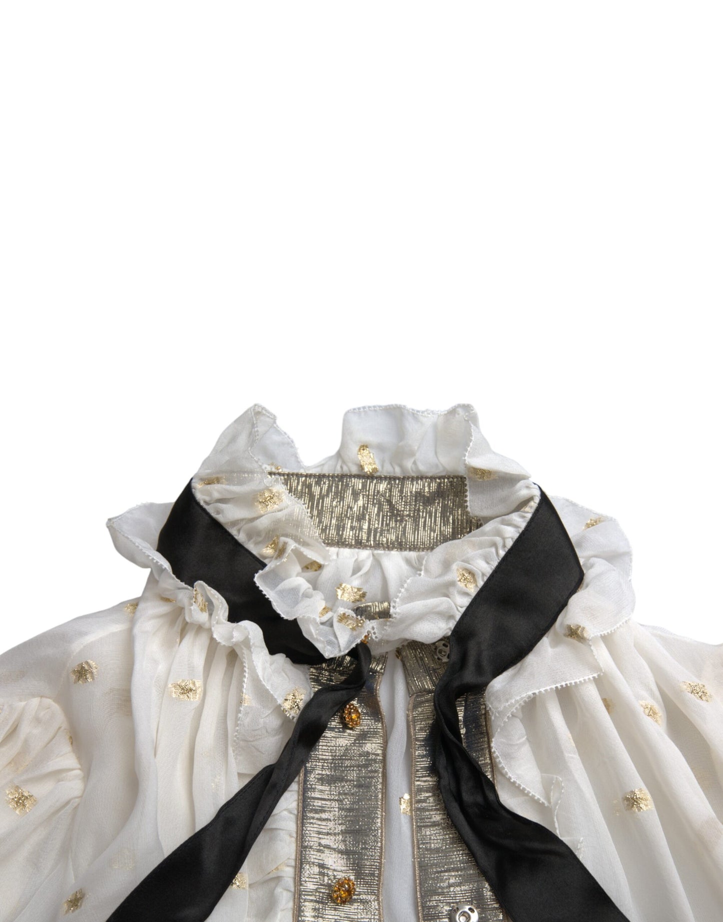 Dolce &amp; Gabbana Off White Silk Blend Ascot Collar Top Blouse Top
