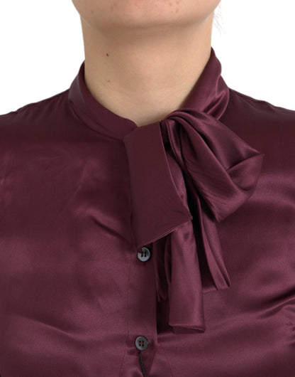 Блузка Dolce &amp; Gabbana з довгим рукавом і бордовим коміром Ascot