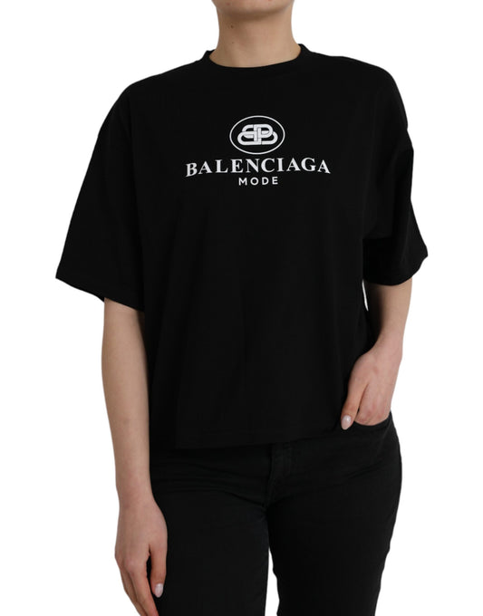Чорна бавовняна футболка Balenciaga з круглим вирізом і короткими рукавами