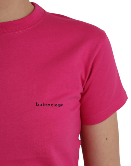 Рожева бавовняна футболка Balenciaga з круглим вирізом і короткими рукавами