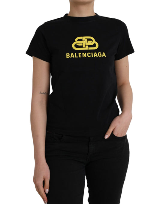 Чорна бавовняна футболка Balenciaga з круглим вирізом і короткими рукавами