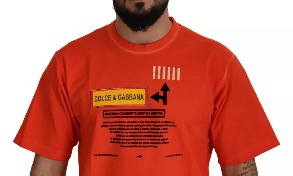 Помаранчева бавовняна футболка з круглим вирізом і принтом логотипу Dolce &amp; Gabbana