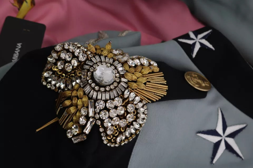 Бавовняний піджак Dolce &amp; Gabbana із синіми ґудзиками та кристалами