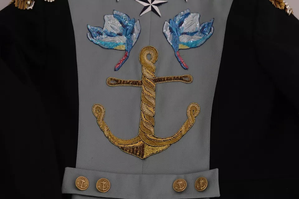 Бавовняний піджак Dolce &amp; Gabbana із синіми ґудзиками та кристалами