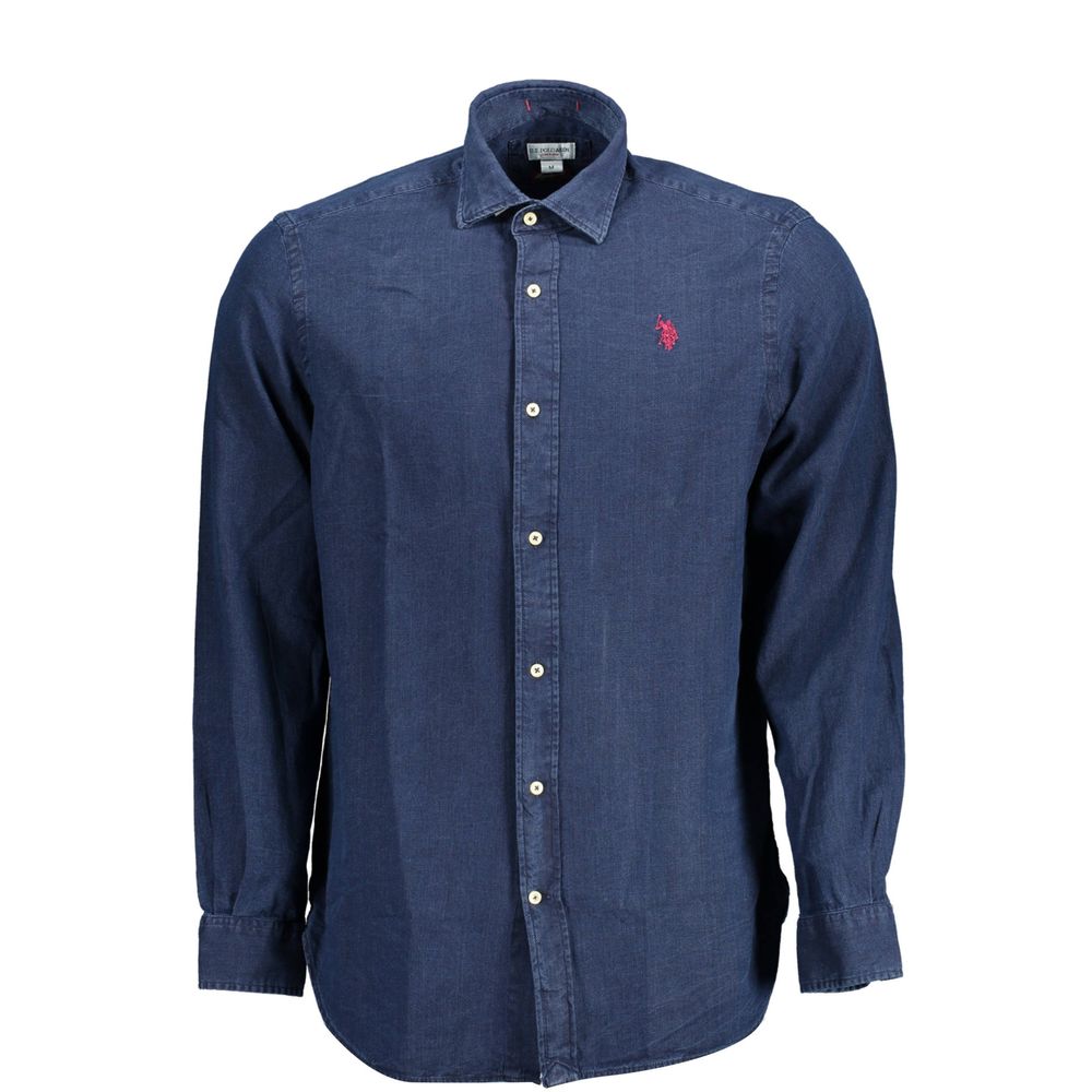 US POLO ASSN. Синя бавовняна чоловіча сорочка