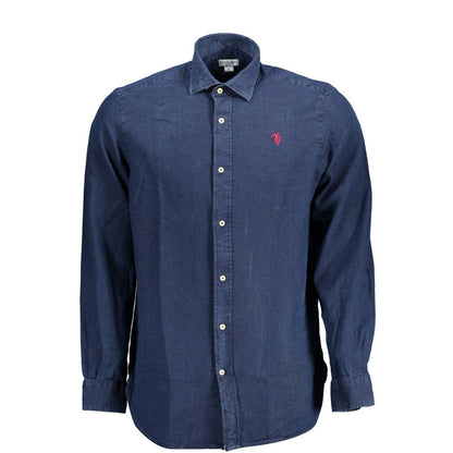 US POLO ASSN. Синя бавовняна чоловіча сорочка