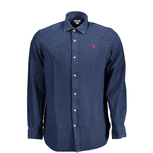US POLO ASSN. Синя бавовняна чоловіча сорочка