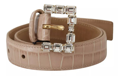 Жіночий ремінь Dolce &amp; Gabbana Beige Leather Crystal Buckle