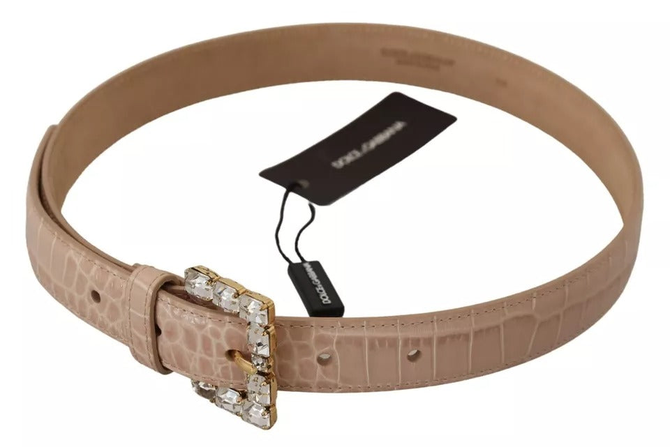Жіночий ремінь Dolce &amp; Gabbana Beige Leather Crystal Buckle