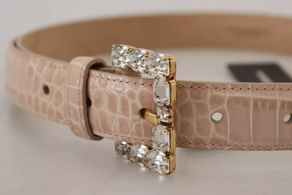 Жіночий ремінь Dolce &amp; Gabbana Beige Leather Crystal Buckle