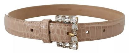 Жіночий ремінь Dolce &amp; Gabbana Beige Leather Crystal Buckle