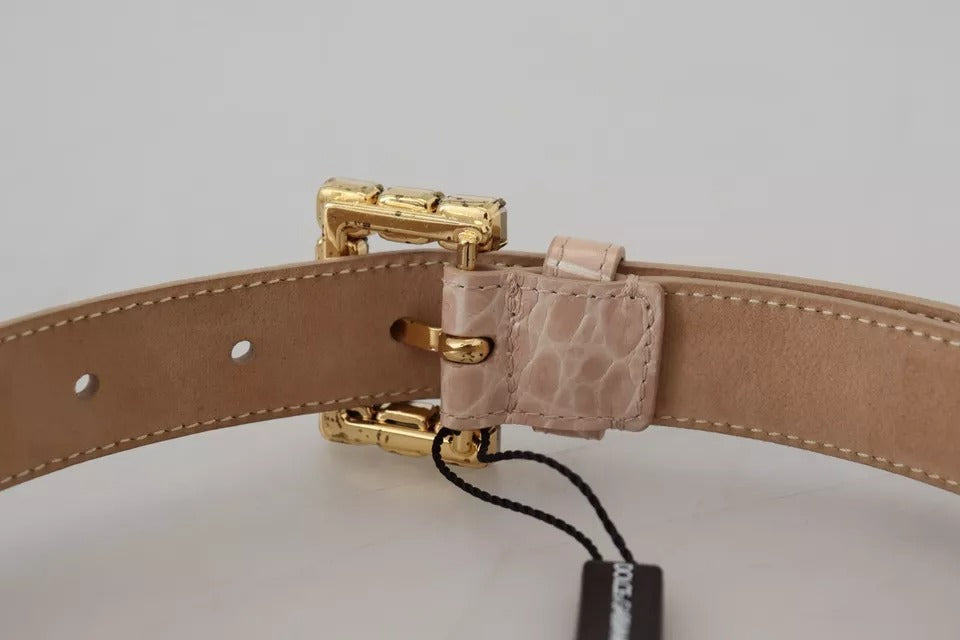 Жіночий ремінь Dolce &amp; Gabbana Beige Leather Crystal Buckle
