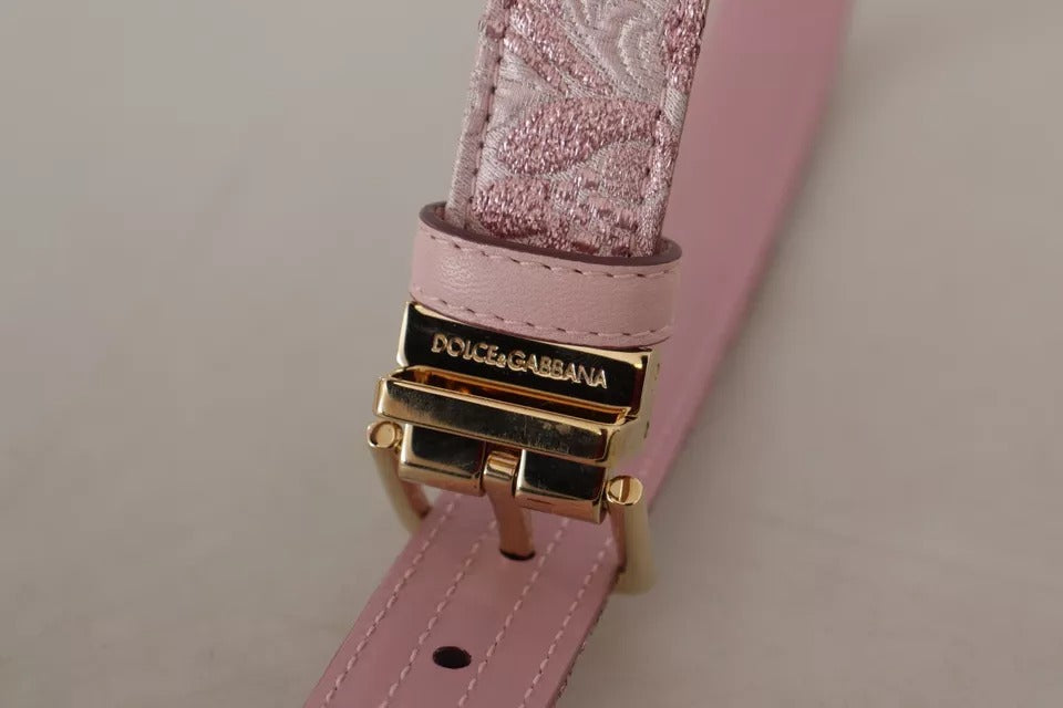 Пояс Dolce &amp; Gabbana з вишитою золотою металевою пряжкою з рожевого жакарда