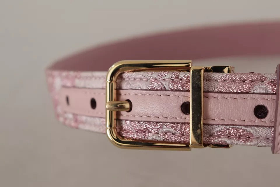 Пояс Dolce &amp; Gabbana з вишитою золотою металевою пряжкою з рожевого жакарда