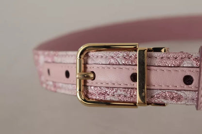 Пояс Dolce &amp; Gabbana з вишитою золотою металевою пряжкою з рожевого жакарда