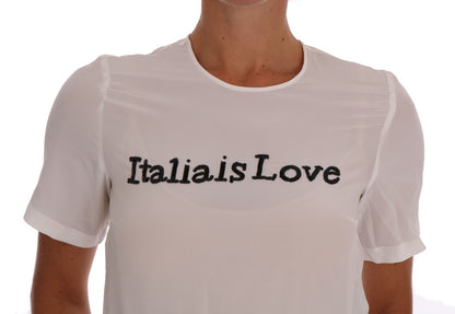 Шовкова біла блуза Dolce &amp; Gabbana з блискітками «Italia Is Love».