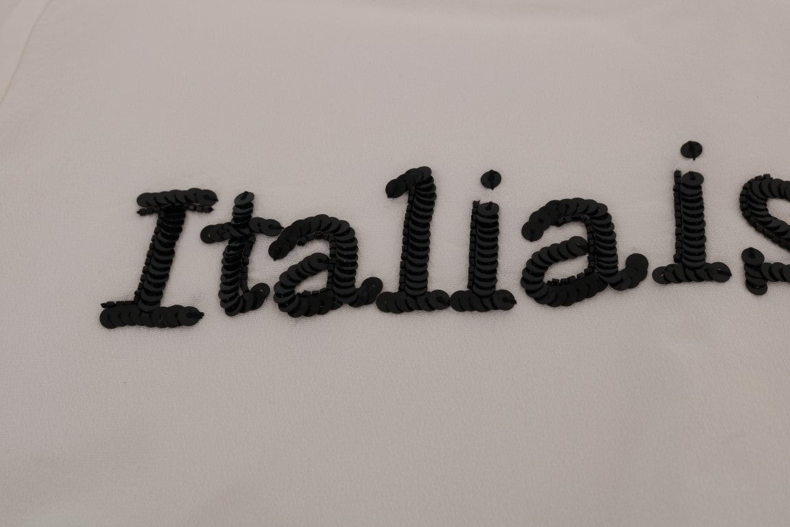 Шовкова біла блуза Dolce &amp; Gabbana з блискітками «Italia Is Love».
