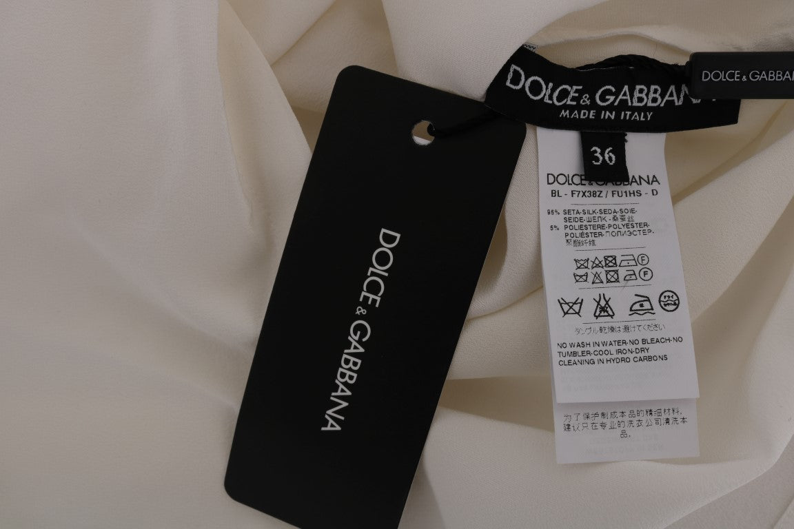 Шовкова біла блуза Dolce &amp; Gabbana з блискітками «Italia Is Love».