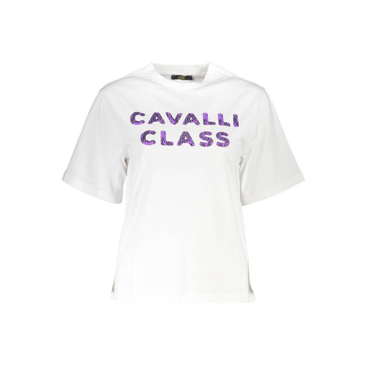 Біла бавовняна жіноча футболка Cavalli Class