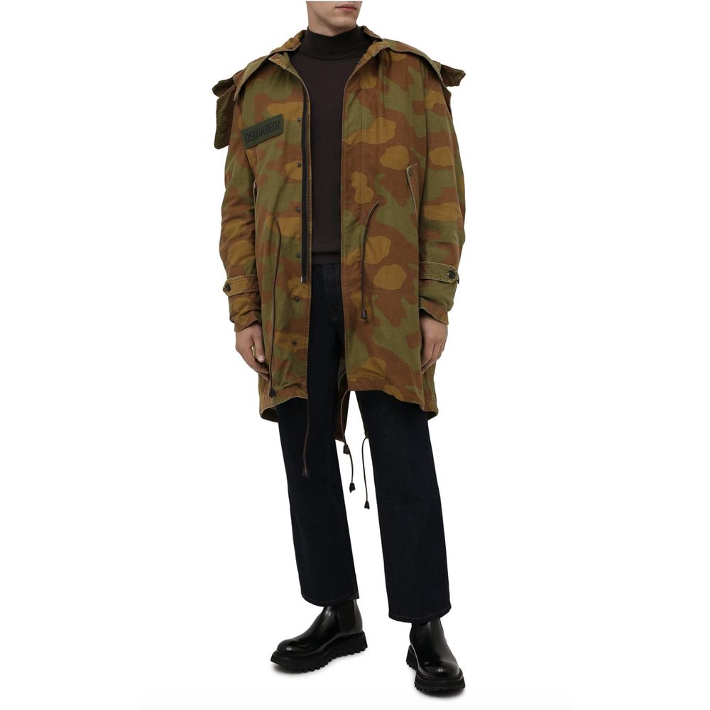 Камуфляжна парка з капюшоном Dsquared² і шкіряними деталями