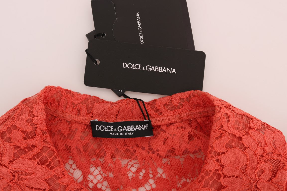 Елегантна помаранчева мереживна кришталева блуза Dolce &amp; Gabbana з квітковим мереживом