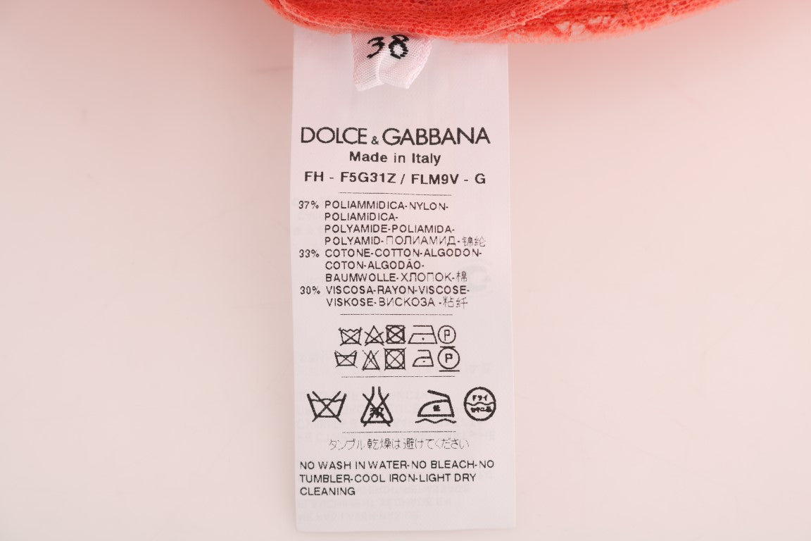 Елегантна помаранчева мереживна кришталева блуза Dolce &amp; Gabbana з квітковим мереживом