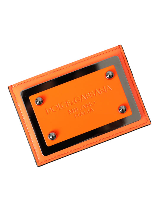 Гаманець Dolce &amp; Gabbana Orange Black Leather Logo Plaque Card Holder