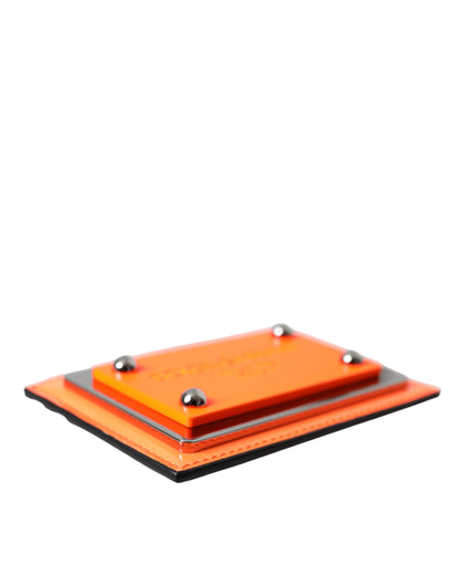 Гаманець Dolce &amp; Gabbana Orange Black Leather Logo Plaque Card Holder