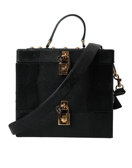 Шкіряна подвійна сумка Dolce &amp; Gabbana Black Lizard з тисненням з телячої шкіри