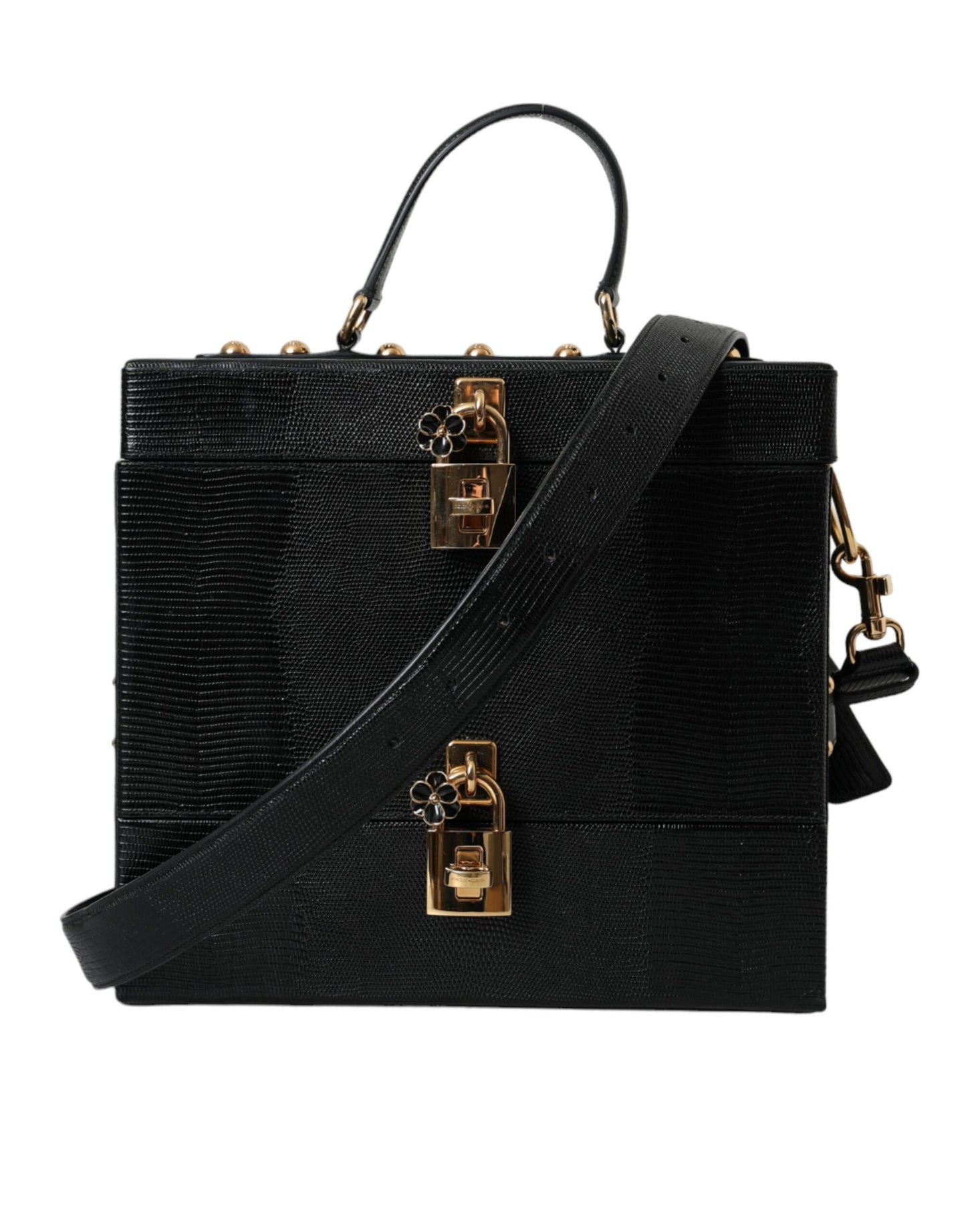 Шкіряна подвійна сумка Dolce &amp; Gabbana Black Lizard з тисненням з телячої шкіри