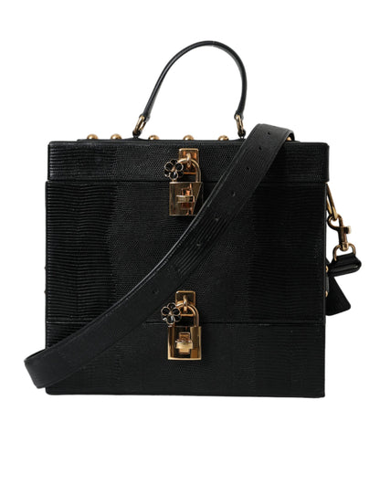Шкіряна подвійна сумка Dolce &amp; Gabbana Black Lizard з тисненням з телячої шкіри