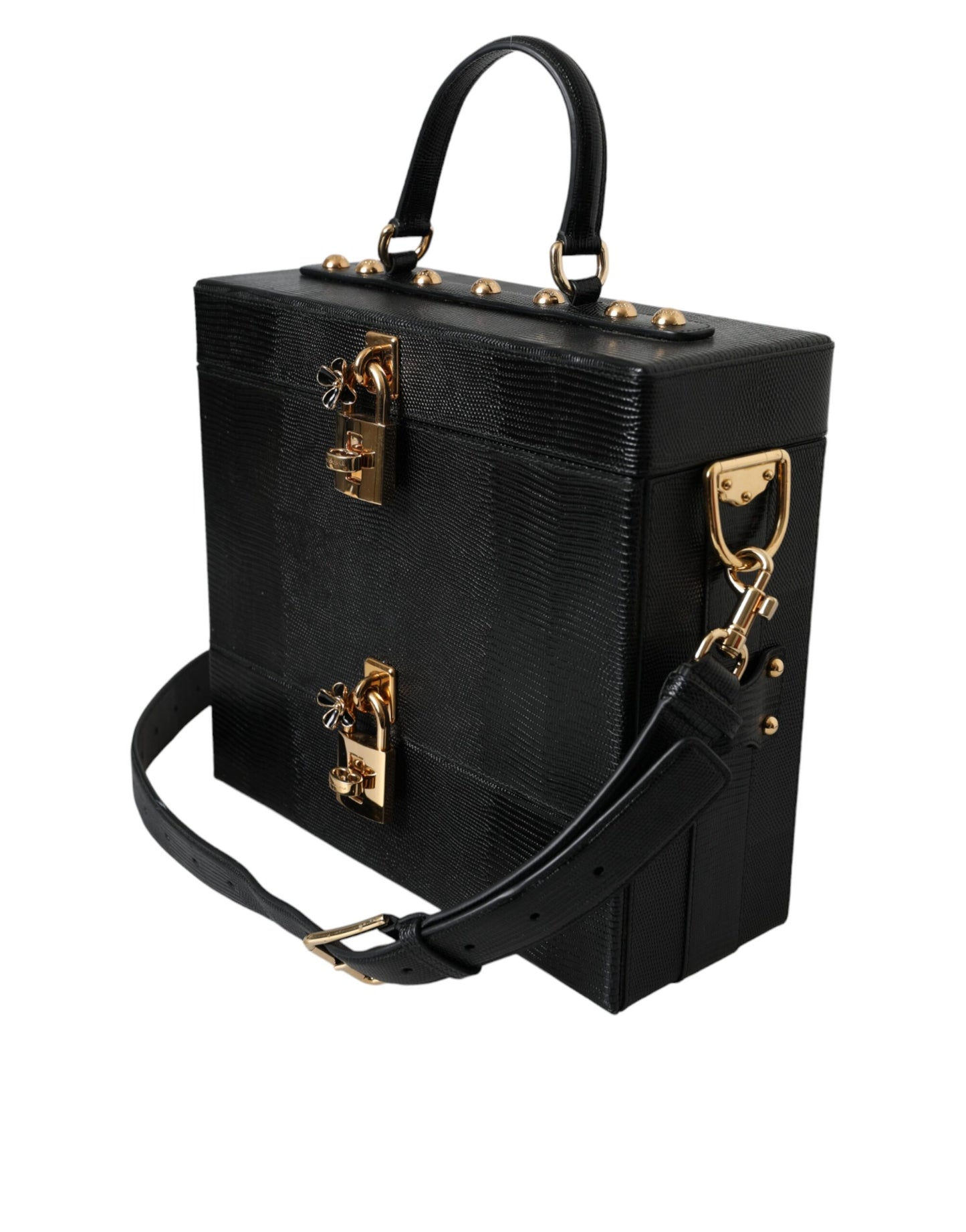 Шкіряна подвійна сумка Dolce &amp; Gabbana Black Lizard з тисненням з телячої шкіри