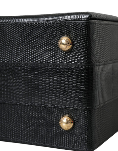 Шкіряна подвійна сумка Dolce &amp; Gabbana Black Lizard з тисненням з телячої шкіри