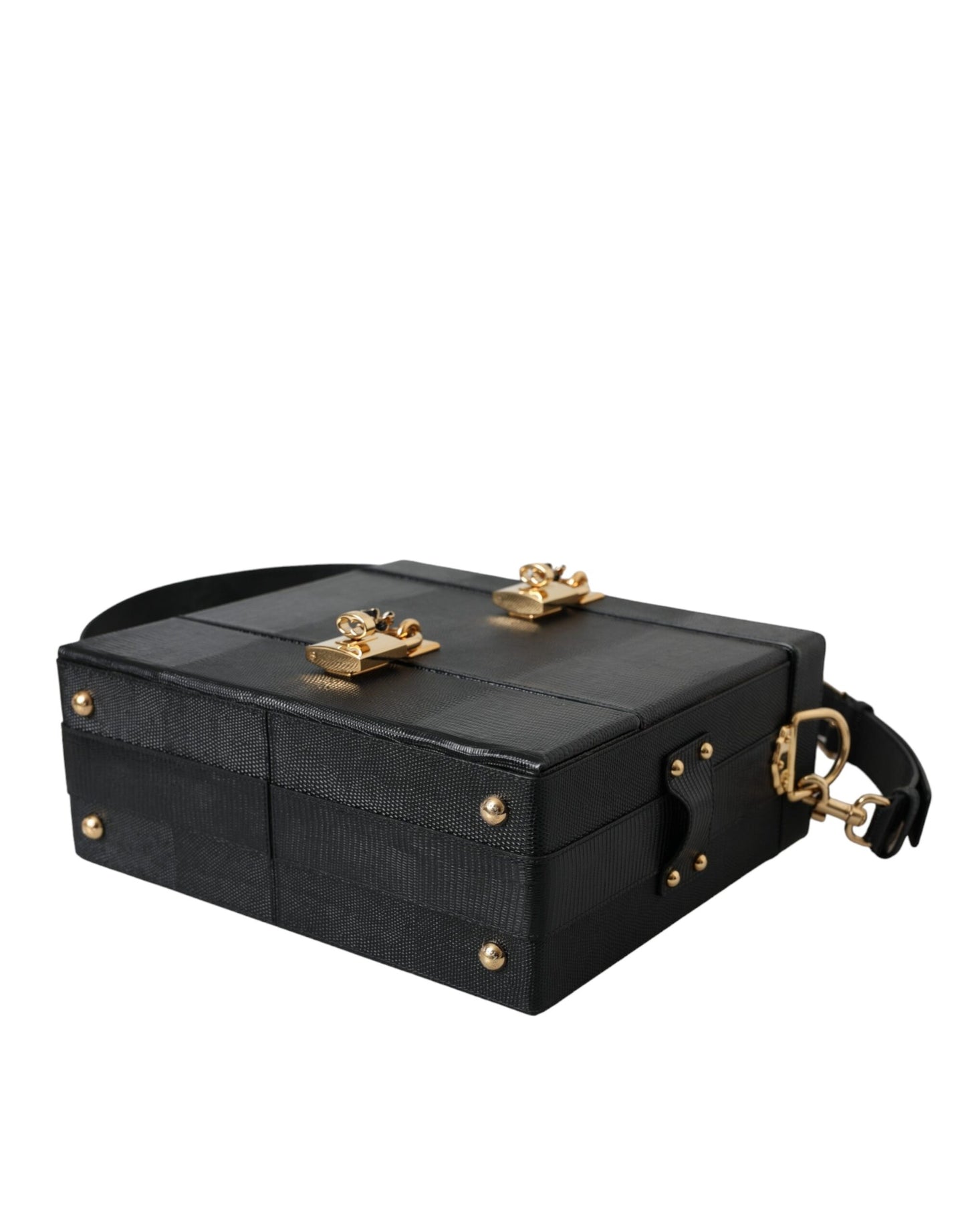 Шкіряна подвійна сумка Dolce &amp; Gabbana Black Lizard з тисненням з телячої шкіри