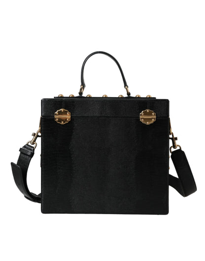 Шкіряна подвійна сумка Dolce &amp; Gabbana Black Lizard з тисненням з телячої шкіри