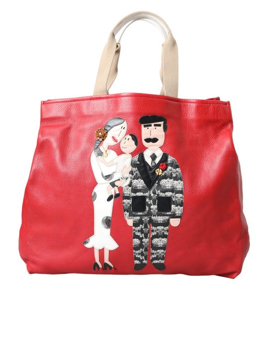 Червона шкіряна сумка Dolce &amp; Gabbana #DGFamily Patch Shopping Tote
