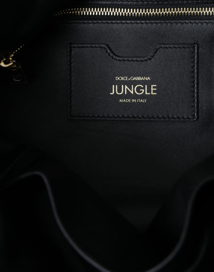 Чорна шкіряна стьобана сумка Dolce &amp; Gabbana JUNGLE для покупок