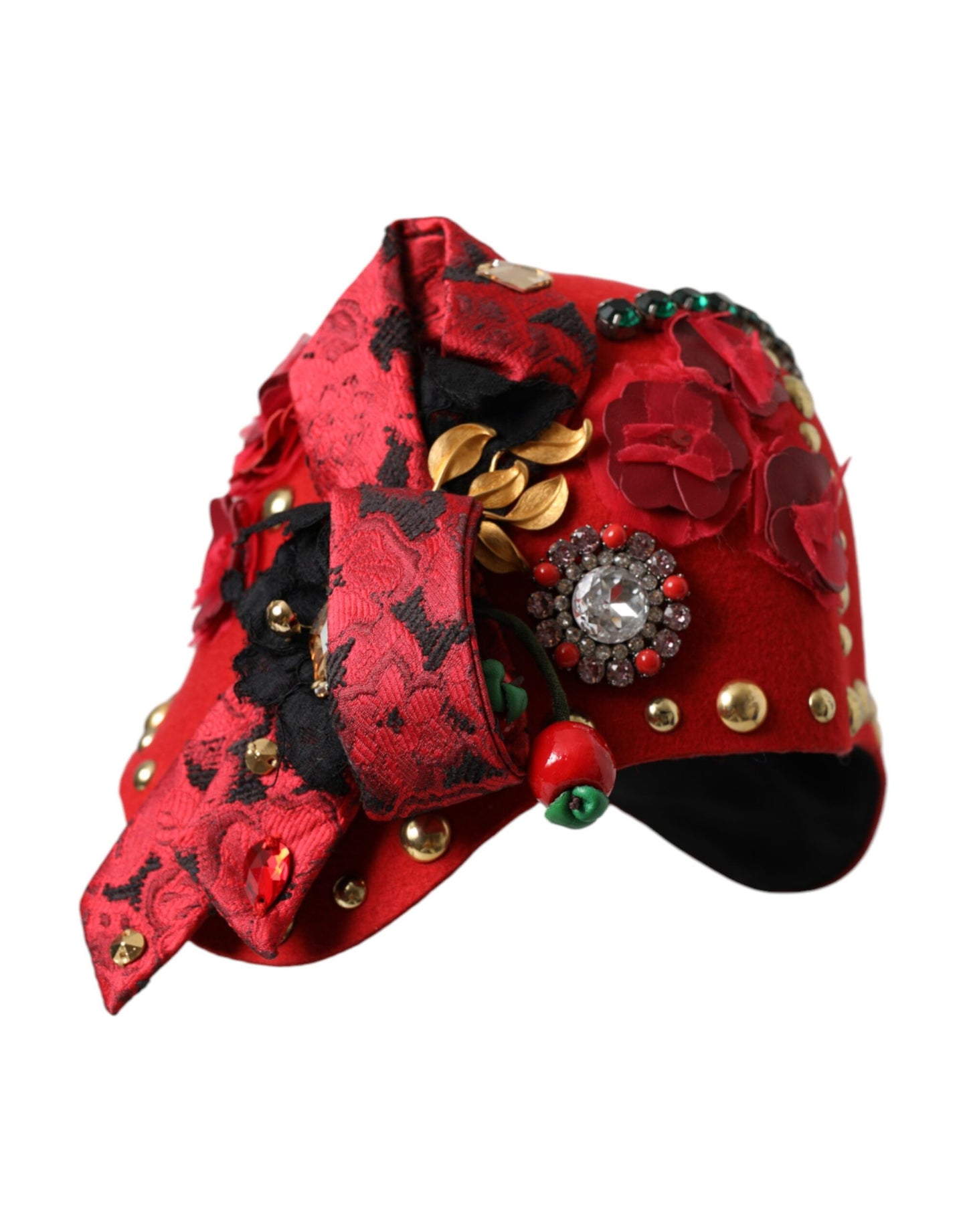 Капелюх Dolce &amp; Gabbana з червоними кришталями і золотими трояндами