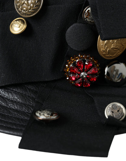 Чорний шкіряний капелюх Dolce &amp; Gabbana DG Coin Crystal Wide Brid