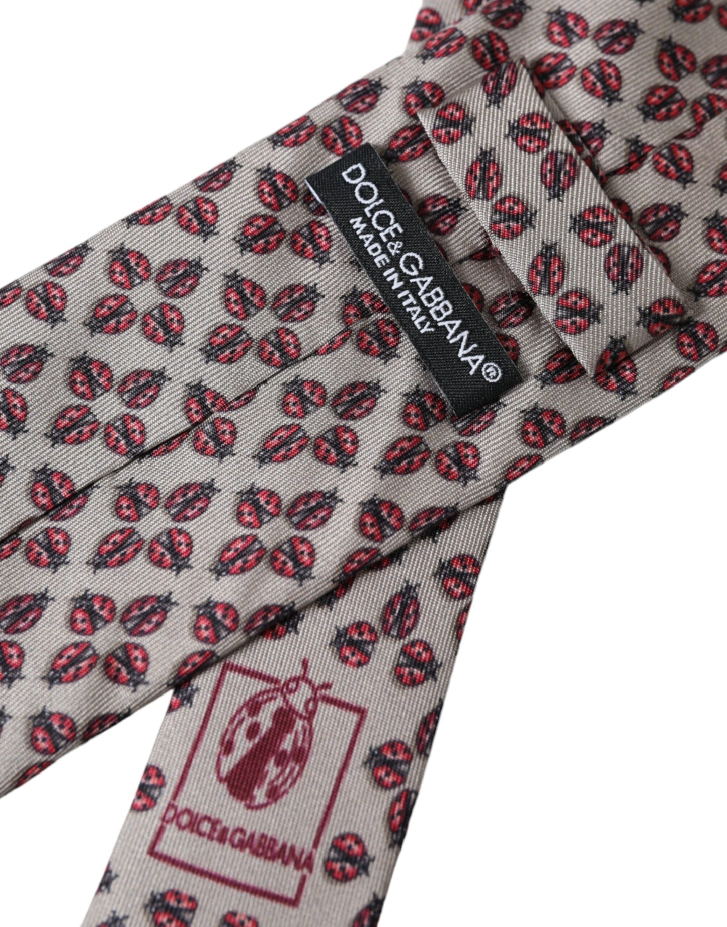 Шовкова регульована чоловіча краватка Dolce &amp; Gabbana Beige Lady Bug Print