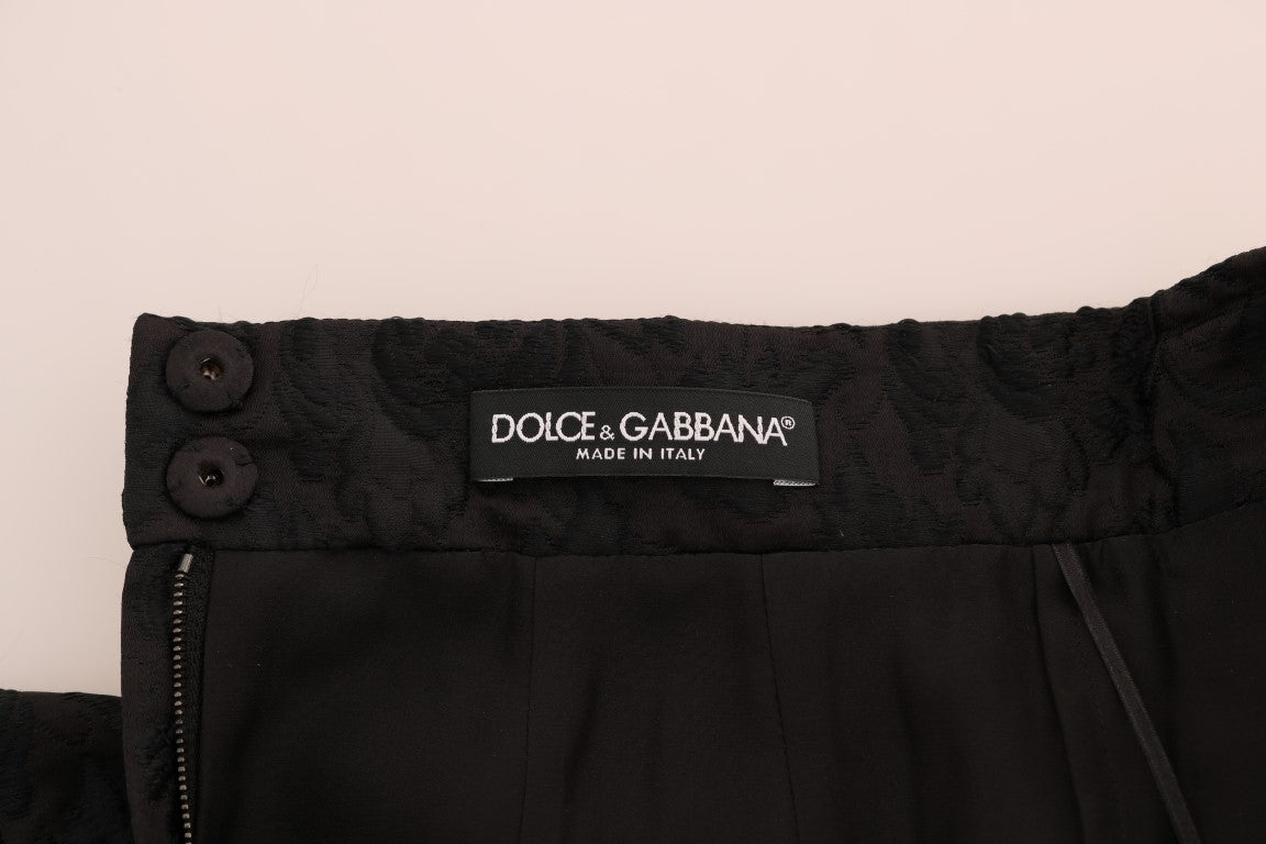 Елегантна чорна жакардова спідниця А-силуету з квітковим принтом Dolce &amp; Gabbana