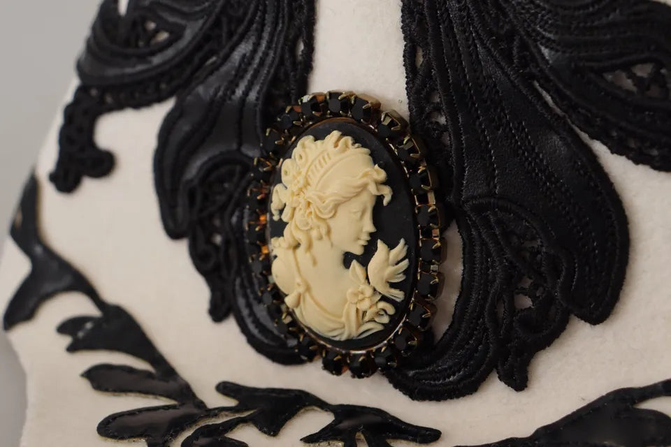 Капелюх Dolce &amp; Gabbana з білою чорною вовною і брошкою з камеєю